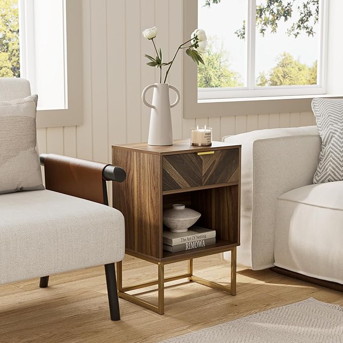 Masupu Extra Large Nightstand,Boho Night Stand Modern Farmhouse Wood Bedside Table with Storage Drawer and Open Shelf,Side End Table for Bedroom,Living Room,Office Brown