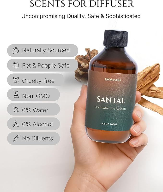Hotel Scents Diffuser Oil Santal, Luxury Essential Oils for Waterless Diffuser, Aromatherapy Hotel Diffuser Oil for Home & Office, Long-Lasting Air Freshener - 6.76 fl oz (200 mL)