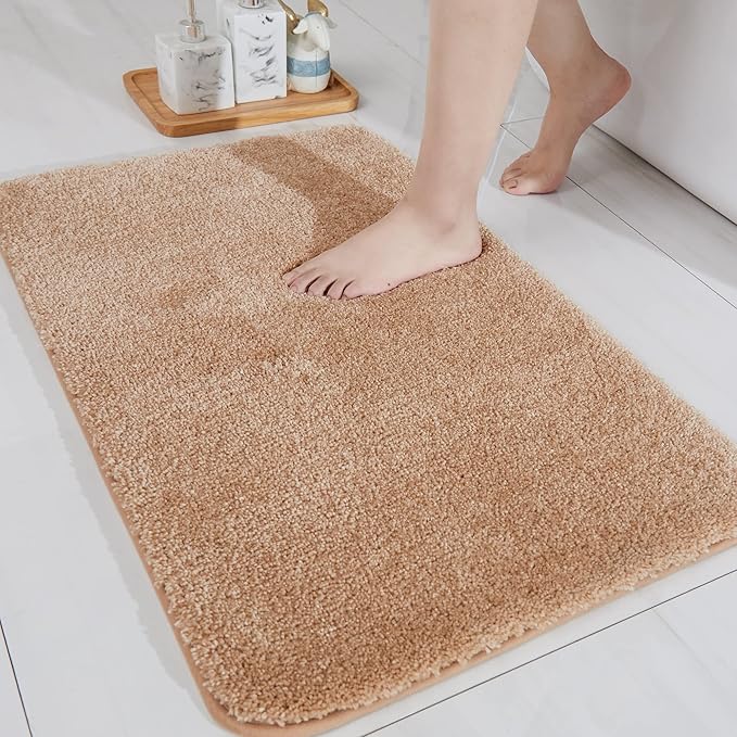 COSY HOMEER Bath Rugs for Bathroom Extra Thick - Anti-Slip Bath Mats Soft Plush Yarn Shaggy 100% Strong Mirco Polyeste Mat Living Room Bedroom Mat Floor Water Absorbent(Beige,24x36 - Inches)