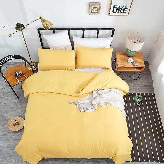 Pureant Yellow Comforter Set Queen Size Light Yellow Bedding Comforter Sets Cotton Women Men Solid Bright Color Quilt Blankets Soft Luxury Fresh Queen Comforter Breathable