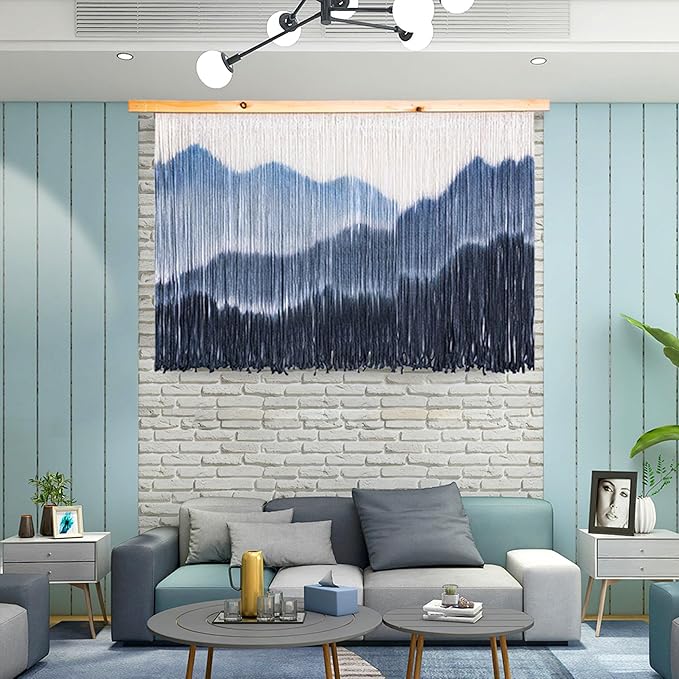 laddawan Extra Large Boho Wall Decor For Bedroom Macrame Wall Hanging Dip-Dyed Tapestry Modern Wooden Home Wall Art For Living room (black3)