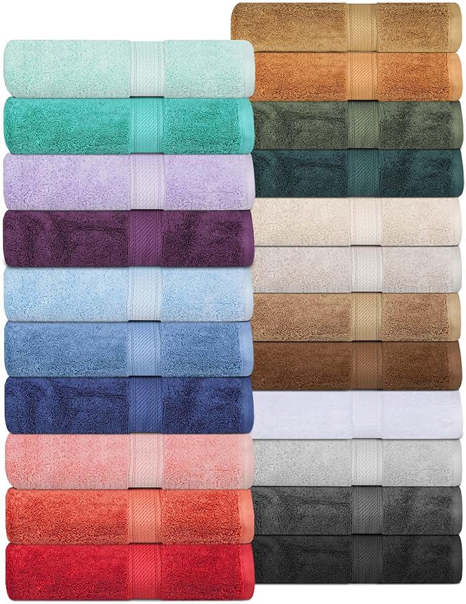 SUPERIOR Egyptian Cotton Pile Bath Towel Set of 4, Ultra Soft Luxury Towels, Thick Plush Essentials, Absorbent Heavyweight, Guest Bath, Hotel, Spa, Home Bathroom, Shower Basics, Coral