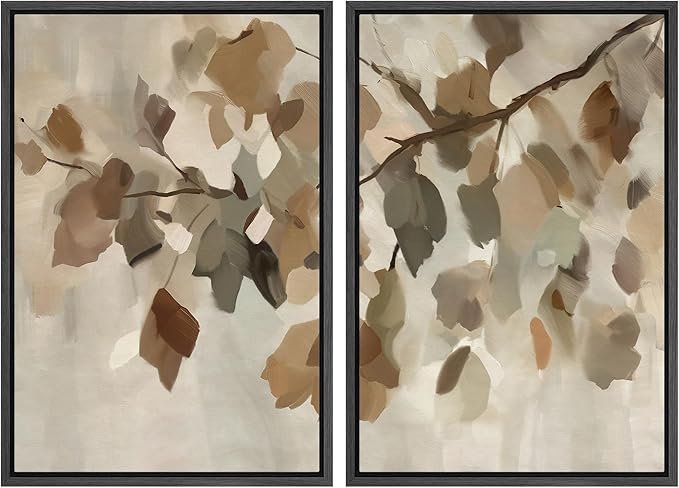 MUDECOR Framed Canvas Print Wall Art Set Abstract Leaf Branch Minimalist Nature-Inspired Beige and Brown Calm/Zen for Living Room, Bedroom, Office - 24"x36"x2 Black