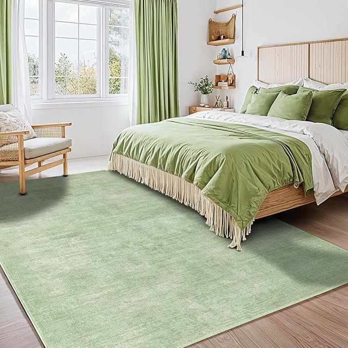 Washable Rug 9x12 Area Rugs for Living Room - Stain Resistant Non-Slip Backing Boho Rug for Bedroom,Durable & Ultra-Thin Vintage Large Area Rug(9x12,Green)