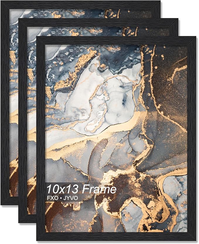 Engineered Wood 10x13 Picture Frame Set of 3, Black Frame for 10 x 13 Inch Picture Poster Photo, Light Weight 10 by 13 Frame with Wood-grain for Wall - 3 Pack/Black/10 x13