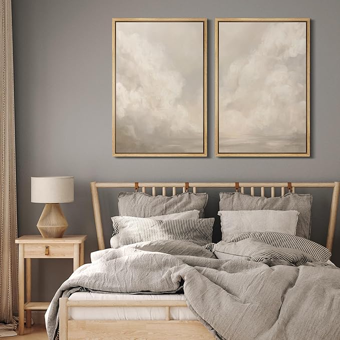 MUDECOR Framed Canvas Print Wall Art Neutral Cloudscape Soft Abstract Sky Illustrations Modern Art Decorative Bohemian Colorful Chic for Living Room, Bedroom, Office - 16"x24"x2 Natural