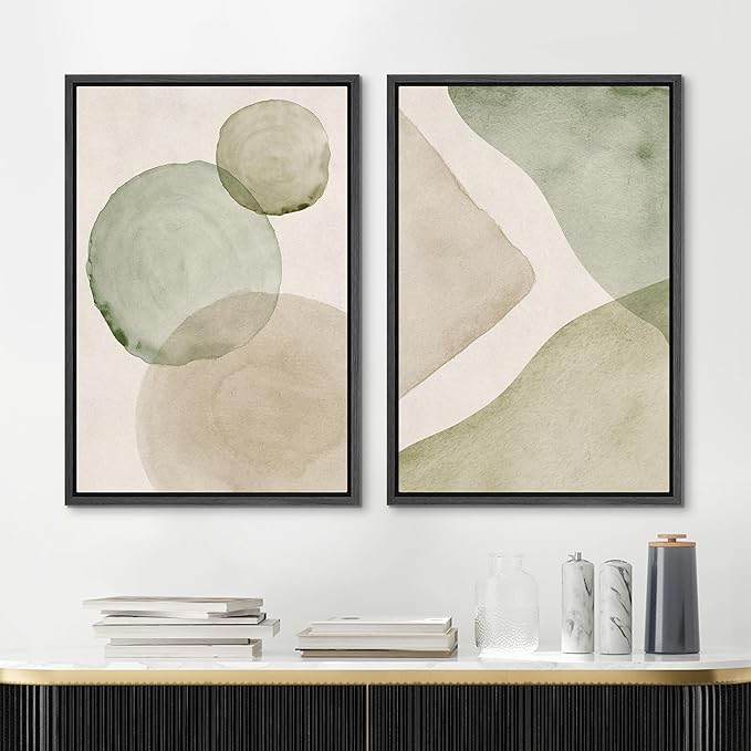 MUDECOR Framed Canvas Print Wall Art Dynamic White Brushstroke Abstract Illustrations Modern Art Decorative Bohemian Colorful Chic for Living Room, Bedroom, Office - 16"x24"x2 Black
