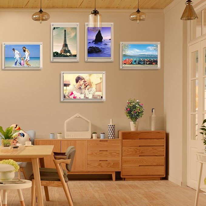 AMEITECH Acrylic Floating Picture Frame, 11x14 Double Panel Clear Wall Mount Document Certificate Frames (Inner Max Size is 9 x12.5 inch)