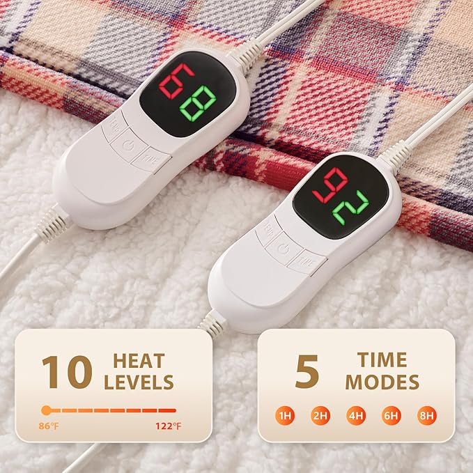 Homemate Electric Blanket Heated Throw - 84x90 Ultra Soft Cozy Flannel Heating Blanket with 10 Fast Heat Levels 8 Hours Auto Off Over-Heated Protection ETL Certification Keep Warm in Home Office