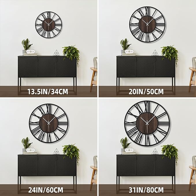 Large Wall Clock for Living Room Decor, 20 Inch Non Ticking Silent, Battery Operated Modern Vintage Oversized Wall Clock for Bedroom Kitchen