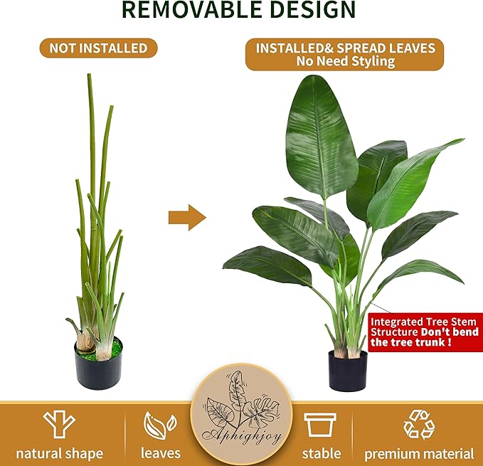 Artificial Bird of Paradise - Fake Plants Indoor Faux Tropical Palm Potted Dypsis Lutescens for Home Office Decor Housewarming (4FT-2Packs)