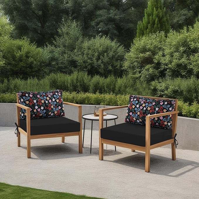 idee-home Outdoor Cushions for Patio Furniture, Outdoor Seat Cushion, Waterproof Hampton Bay Deep Seat Replacement Couch Chair Cushions for Garden Lawn Backyard Deck, 26.5 x 26.5 Floral Pattern