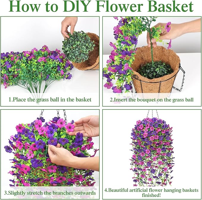 Dremisland 2 Set Artificial Hanging Baskets Outdoor Multicolored Silk Flower Plants Fake Flowers DIY Chain Hanging Basket Daisy Faux Flowers with Pot for Porch Garden Balcony Patio Summer Decor