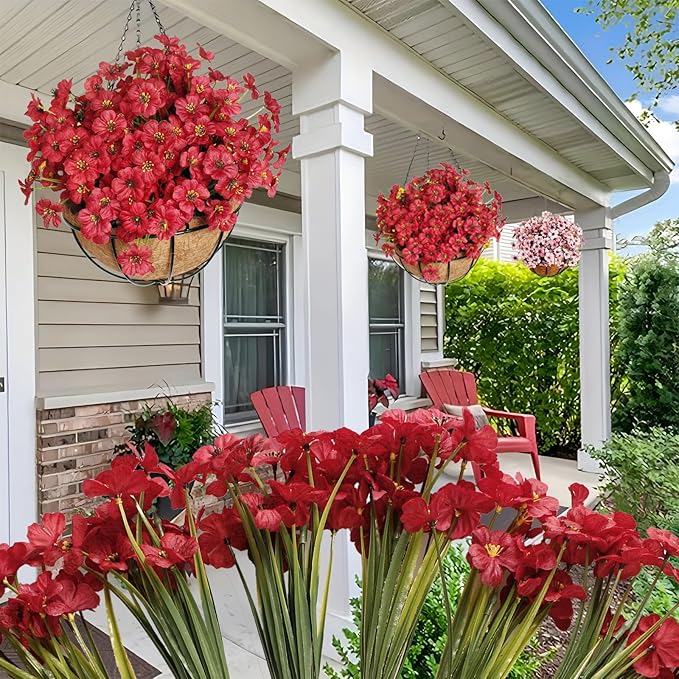 BIHRTC Artificial Fake Hanging Plants Flowers with Basket 12inch Artificial Botanical Silks Look Real FlowersOrange Daisy in Hang Planter for Porch Patio Balcony Home Outside Garden Decoration