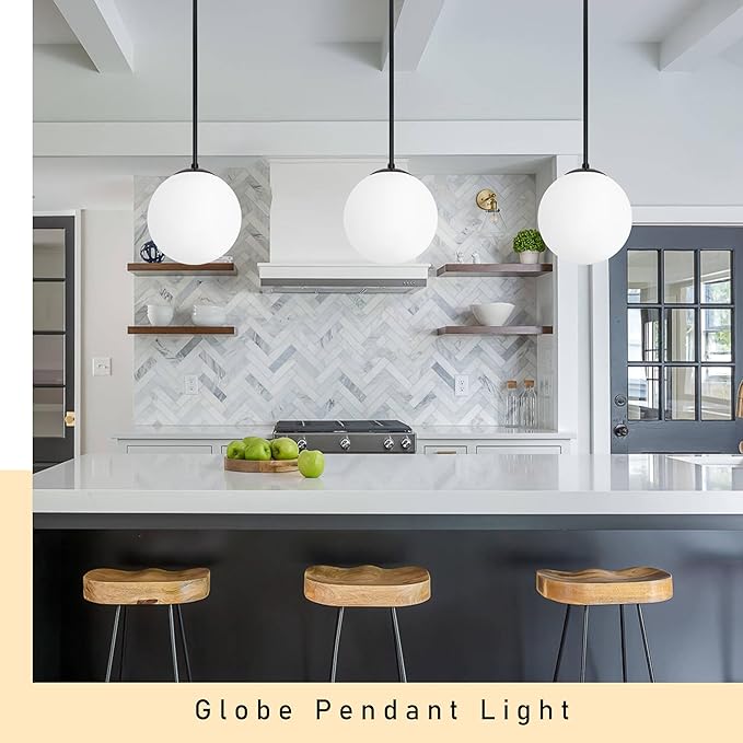 10 Inch Globe Pendant Light Contemporary Globe Pendant Lights Black Mid Century Pendant Light Adjustable Hanging Light Fixture Matte Black Finished with Milk Glass Lampshade for Kitchen Island