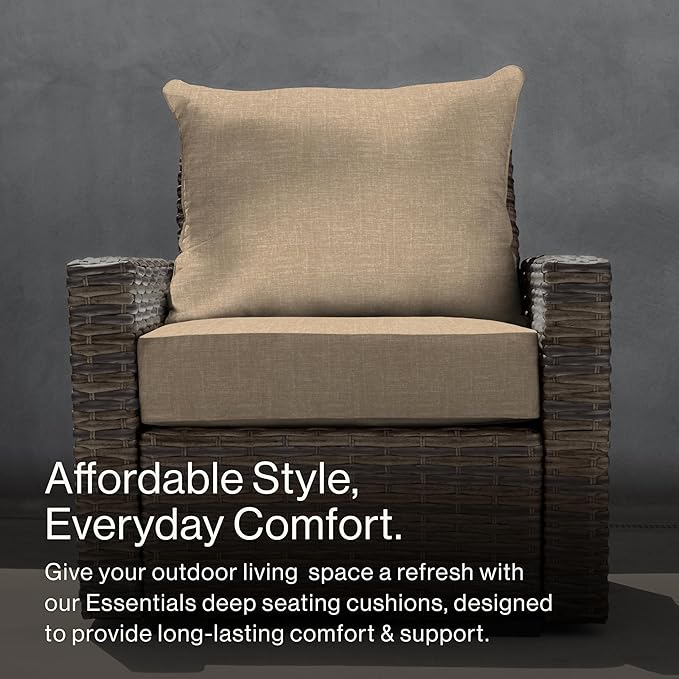 Honeycomb Outdoor Essentials Deep Seat, 24 x 24, Hampton Texture Neutral Chair Cushion for Patio Furniture