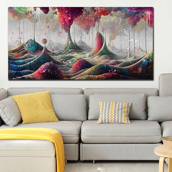JKWALL77 Graffiti Canvas Wall-Art - Mountain Pictures Wall Decor Living Room Modern - large Wall Art Ready to Hang Size 59"x 29"