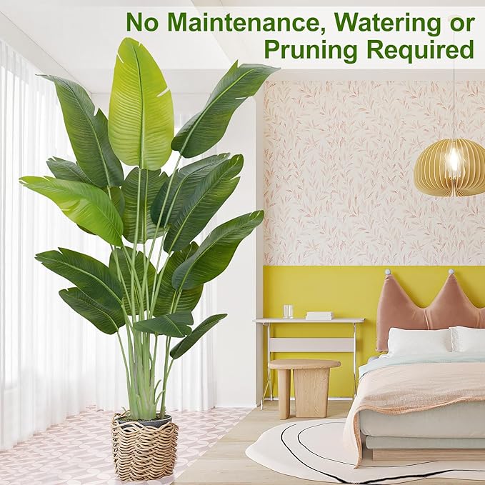 Lifelike Bird of Paradise Artificial Plant,6.6ft Faux Banana Leaf Tree with 15 Trunks - Perfect Indoor Silk Floor Plant for Home Decor in Living Room, Office, and Bedroom (Set of 2)