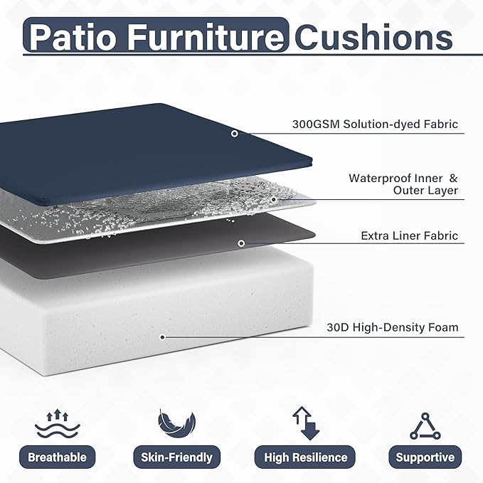 Patio Chair Cushions 19 X 19 X 4 Inch Waterproof Outdoor Seat Cushions for Patio Furniture, Outdoor Sofa Couch Pads with Ties & Handle, Set of 2, Navy Blue