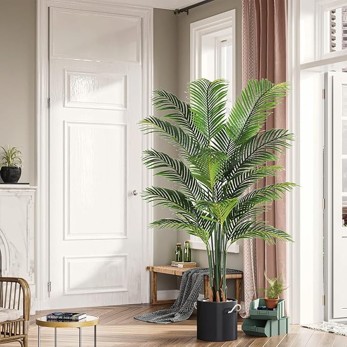 VIAGDO Artificial Fake Palm Tree 6ft Tall with 16 Detachable Trunks Faux Tropical Palm Silk Plant Feaux Dypsis Lutescens Plants in Pot for Home Office Living Room Floor Decor Indoor