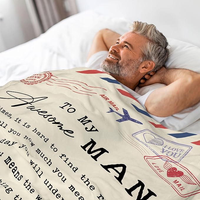 Romantic Gifts for Him Men - to My Awesome Man Soft Fleece Throw Blanket 50x60 in - Father's Day Anniversary Birthday Gifts for Men Couple Husband Boyfriend