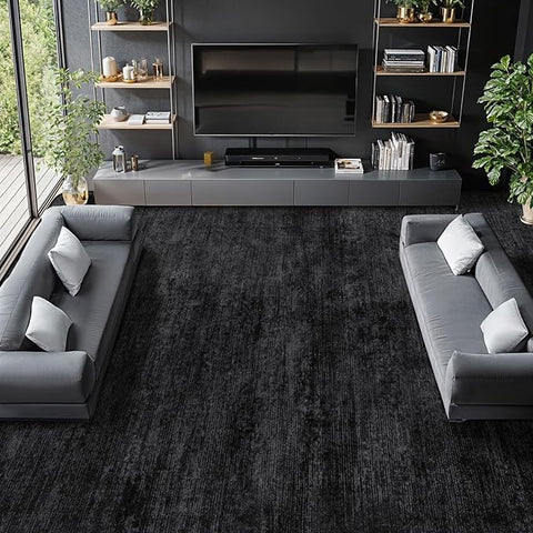 Washable Rug 10x14 Area Rugs for Living Room - Stain Resistant Non-Slip Backing Boho Rug for Bedroom,Durable & Ultra-Thin Vintage Large Area Rug(10x14,Black)