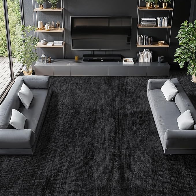 Washable Rug 9x12 Area Rugs for Living Room - Stain Resistant Non-Slip Backing Boho Rug for Bedroom,Durable & Ultra-Thin Vintage Large Area Rug(9x12,Black)