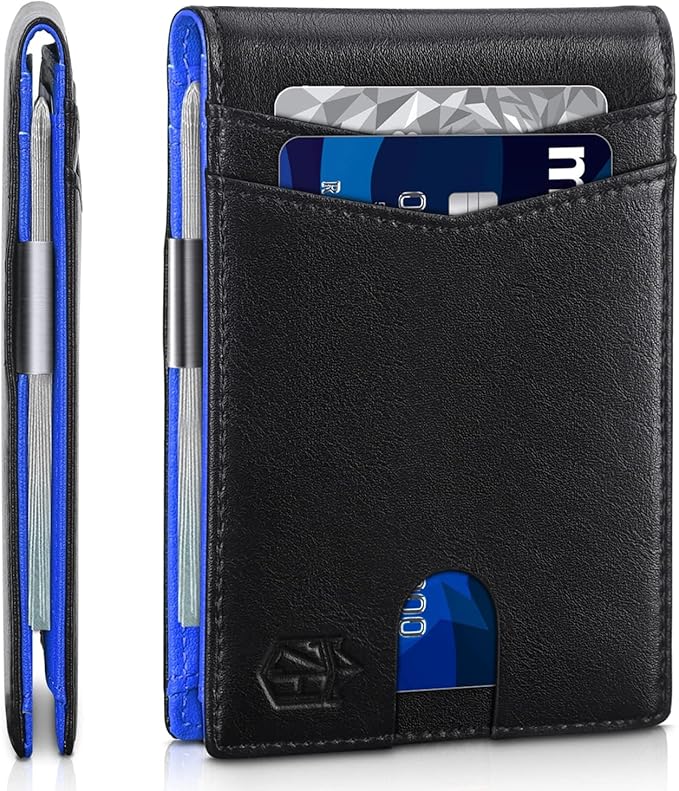 Zitahli Slim Wallet for Men Gifts 12 Card Slots ID Window With Money Clip Minimalist RFID Front Pocket Bifold Leather Small Thin Gift Box Dad Birthday Christmas Regalos Hombres