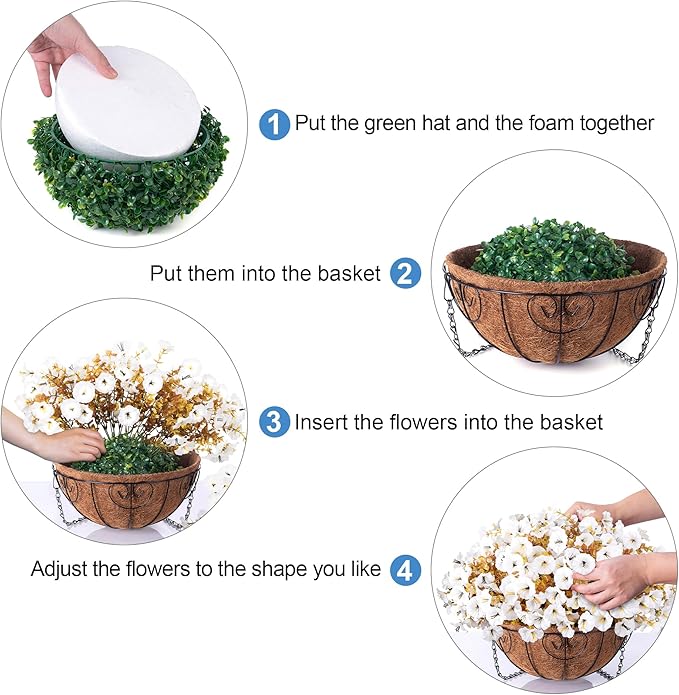 Artificial Fall Hanging Flowers in Basket, 12 Bundles Faux Silk Morning Glory Plants Realistic UV Resistant Fake Outdoor Flower for Planters Home Decor Outside Garden Yard Patio, Fall White