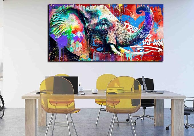 Graffiti Elephant Canvas Wall-Art - Wall Art Bedroom Decor for Teen Boys - Funny Animal Wall Art Ready to Hang Size 59" x 29"