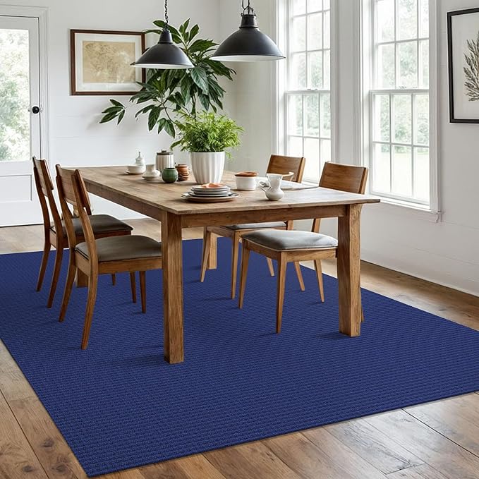 IOHOUZE Washable Area Rug 6x9 Non Slip Rugs for Living Room, Dining Room Rugs Bedroom Rug, Woven Braided Indoor Floor Carpet for Living Room Nursery, Royal Blue/Navy