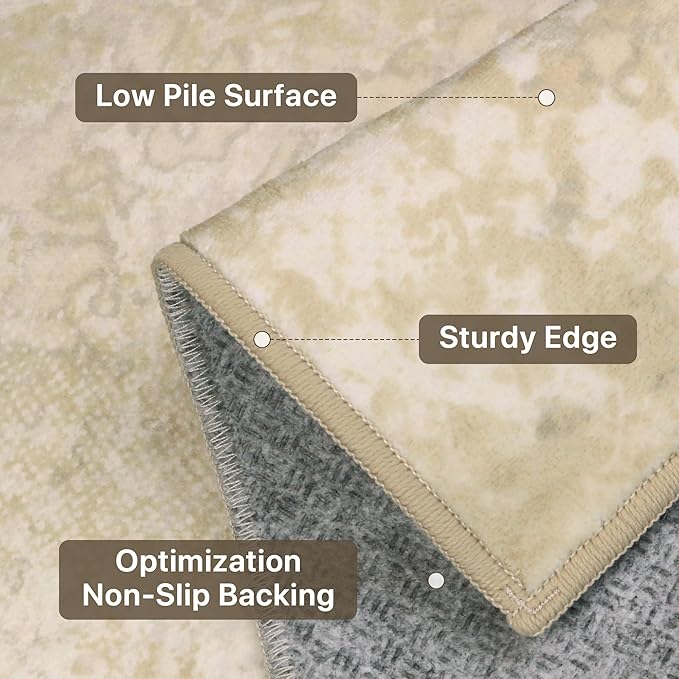 GENIMO 8x10 Washable Area Rugs for Living Room Bedroom, Modern Abstract Low Pile Soft Non Slip Rug, Contemporary Indoor Floor Carpet Cover for Dining Room Kitchen, Gray Gold