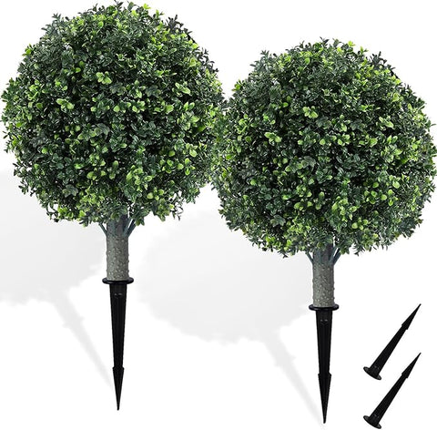 16" Artificial Boxwood Topiary Trees, UV Resistant Outdoor/Indoor Faux Plants Realistic Landscaping Decor for Porch Garden Entryway-2 Pack