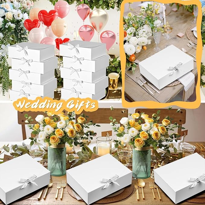 12 Pack White Gift Boxes with Lids, 9.8x3.1 Inch Ribboned Elegant Proposal Box for Wedding, Birthday, Party, Christmas, Bridesmaid, Graduation