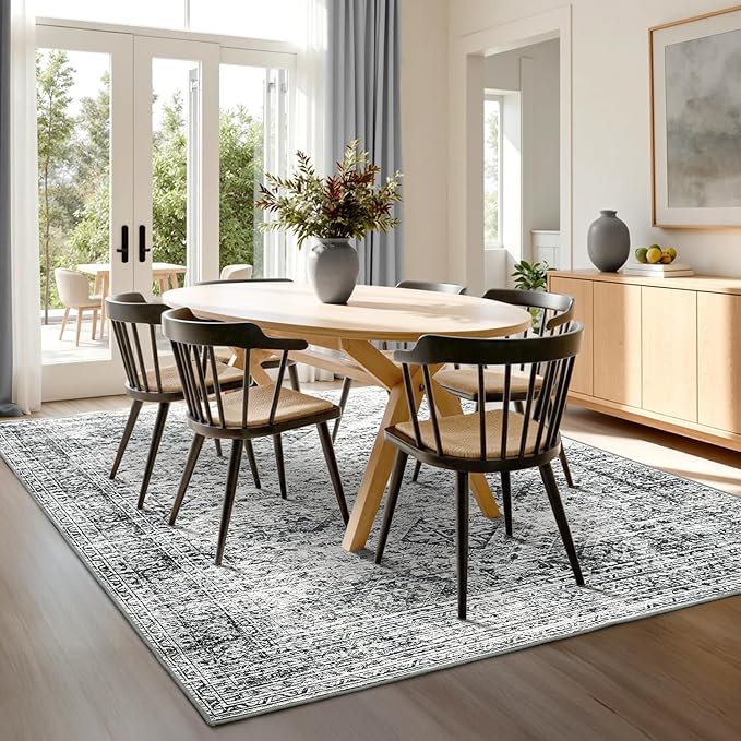 MIULEE 5x7 Vintage Living Room Rug Washable Area Rugs Low Pile Floor Mat for Bedroom Dining Room Non-Slip Stain Resistant Soft Indoor Carpet for Home Decor, Grey