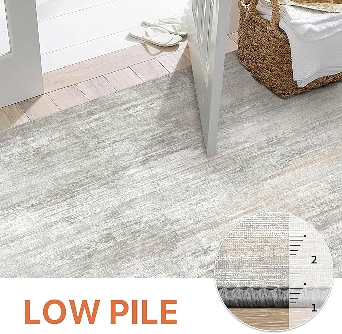 GENIMO Washable Area Rugs for Living Room Bedroom, 8X10 Modern Abstract Non Slip Rug, Low Pile Soft Contemporary Indoor Floor Carpet Cover for Dinning Room Kitchen, White/Grey