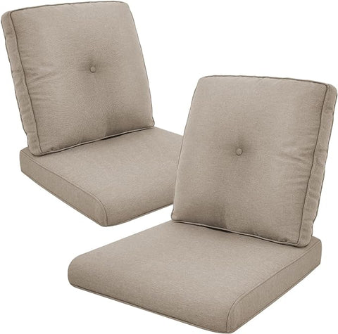 Patio Cushions for Outdoor Furniture - 22×24 Inches High Back and Deep Seating Outdoor Cushion for Patio Chairs Sofa Couch Loveseat Water Resistant(Beige/2 Set/Button)