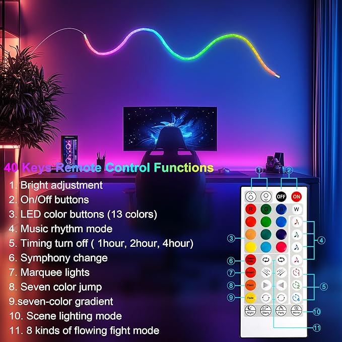 maylit 360 Degree Luminous Reticulate Weave Rope Lights, 10ft Addressable ICRGB LED Strip Lights, Music Sync, DIY Design, USB Powered Flexible LED Lights for Gaming Room Living Bedroom Wall Decor
