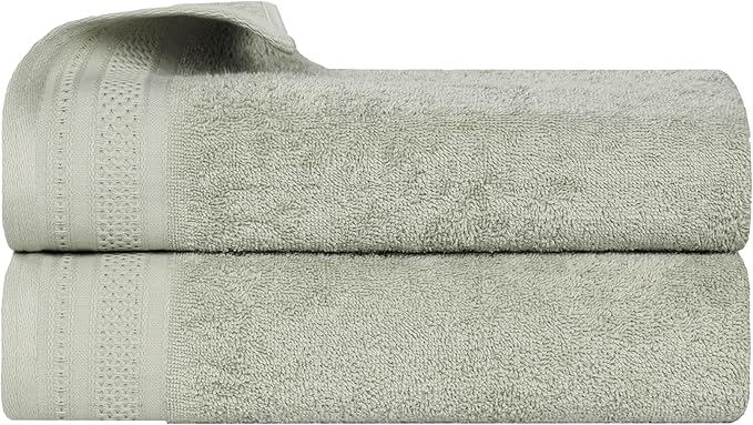 Superior Honeycomb Cotton Medium Weight Towels, for Bathroom, Shower, Spa, Pool, Quick Dry, Adults, Home Essentials, Textured Waffle Border, Oversized Large Towels, Bath Sheets, Set of 2, Sage