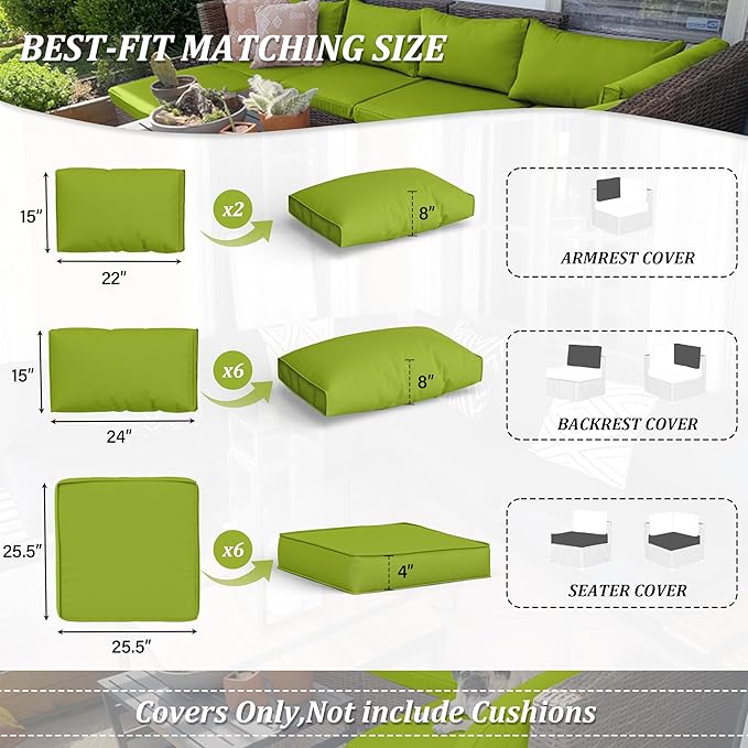 14 Pcs Outdoor Cushion Covers Patio Cushion Slipcovers Replacement Splash Proof with Zipper for Outdoor Furniture, Patio Sofa Couch 3 Sizes, Covers Only