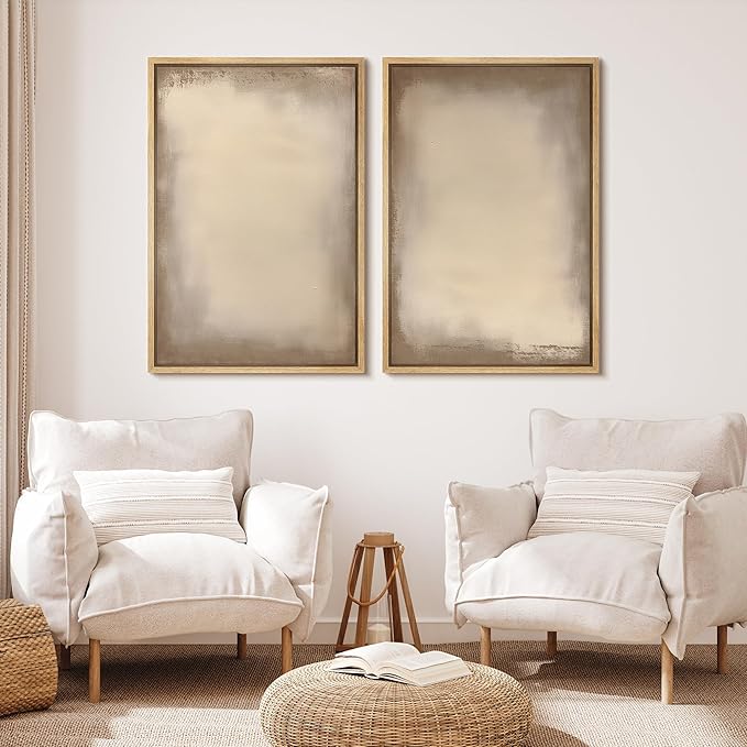 MUDECOR Framed Canvas Print Wall Art Neutral Minimalist Modern Abstract in Beige and Taupe Illustrations Modern Art Decorative Bohemian Colorful for Living Room, Bedroom, Office - 24"x36"x2 Natural