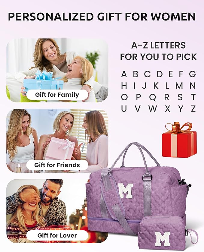 Voguewood Women's Personalized Weekender Bag with Shoulder Strap & Travel Makeup Bag Gift for Friend Sister