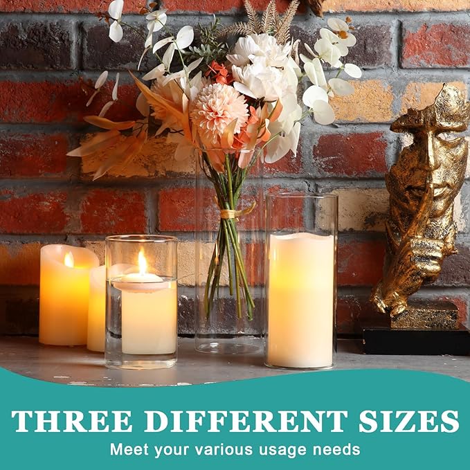 24 Pcs Cylinder Glass Vases Bulk, Tall Clear Flower Vases Transparent Candle Holder for Wedding Table Centerpieces and Home Decoration (6 Inch, 8 Inch, 10 Inch)