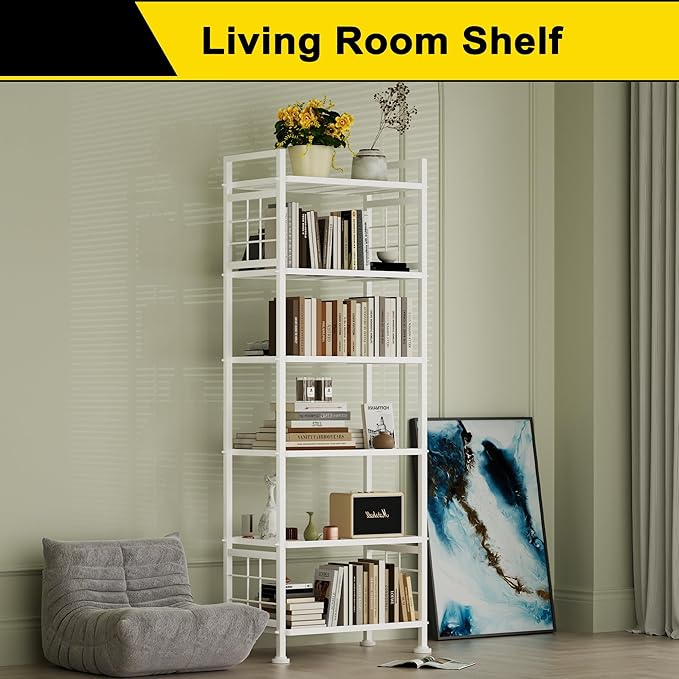 GIOTORENT 6-Wire Garage Shelving Storage Shelves, Metal Shelving Unit Pantry Rack, Kitchen Storage Adjustable Shelf 900Lbs Capacity for Laundry Kitchen Bathroom Organizer(White)
