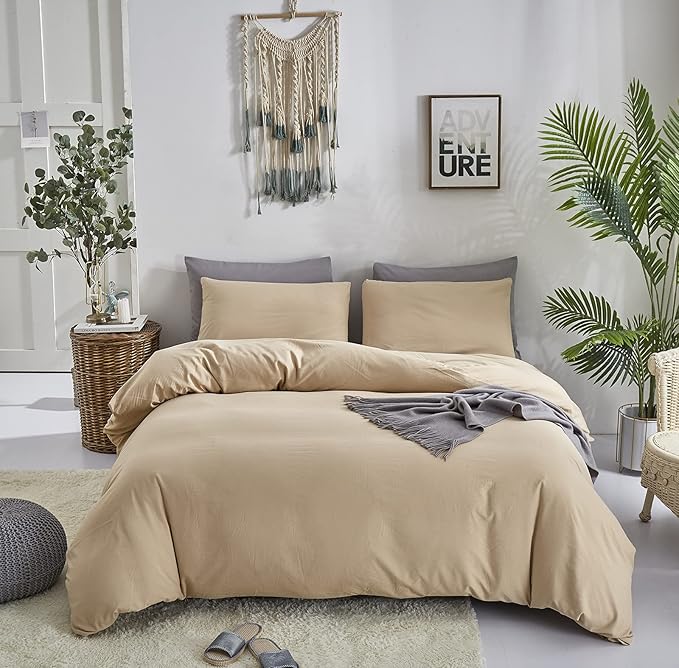 Pureant Beige Comforter Set Full Solid Champagne Bedding Comforter Sets Light Brown Full Comforter for Women Men Khaki Comforter Plain Taupe Full Size Comforter Sets Soft Breanthable Tan Sand Color