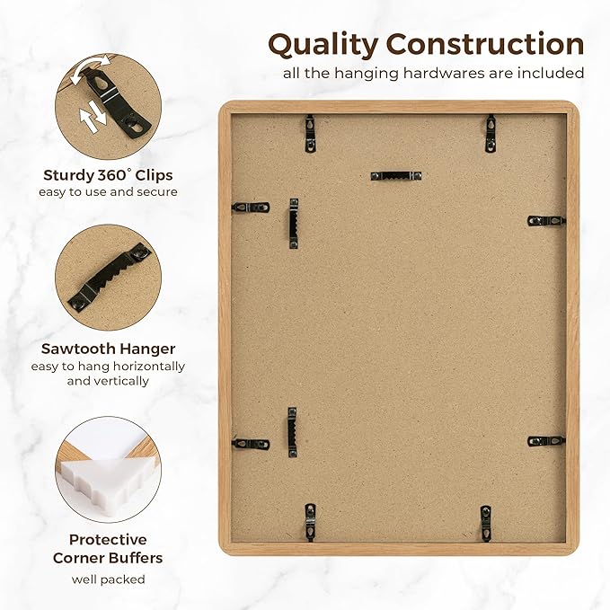 11x14 Picture Frame, Solid Oak Wood Frame 11 x 14 for Wall, Rustic Wooden Frames 11 by 14 with Tempered Glass, 11x14 Frame with Mat for 8x10, Home Decor Photo Frames 11"x14", Natural Oak Color, 1 Pack