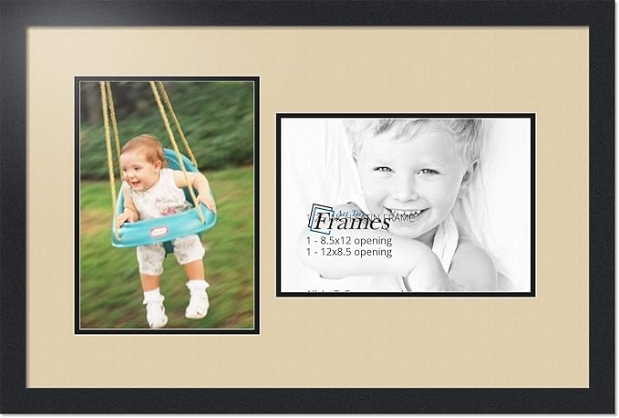 ArtToFrames Collage Photo Frame Double Mat with 2 - 8.5x12 Openings and Satin Black Frame