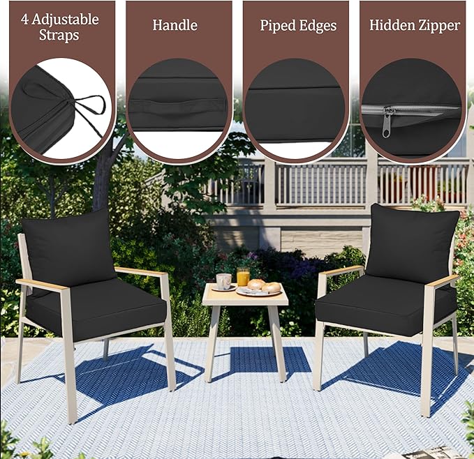 Waterproof Outdoor Chair Cushion Set of 4, 19x19x4 IN Deep Seat Patio Cushions with Fade Resistant Removable Cover,Outdoor Cushions for Patio Furniture with Ties&Handle for Chair Sofa Couch,Black