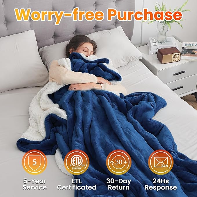 WOOMER Electric Heated Blanket, Soft Flannel Fast Heated Throw Blanket with Multi-Color Option, Twin Size 62"x 84", 10 Heating Levels & 0.5-12H Auto Off, Over-Heat Protection