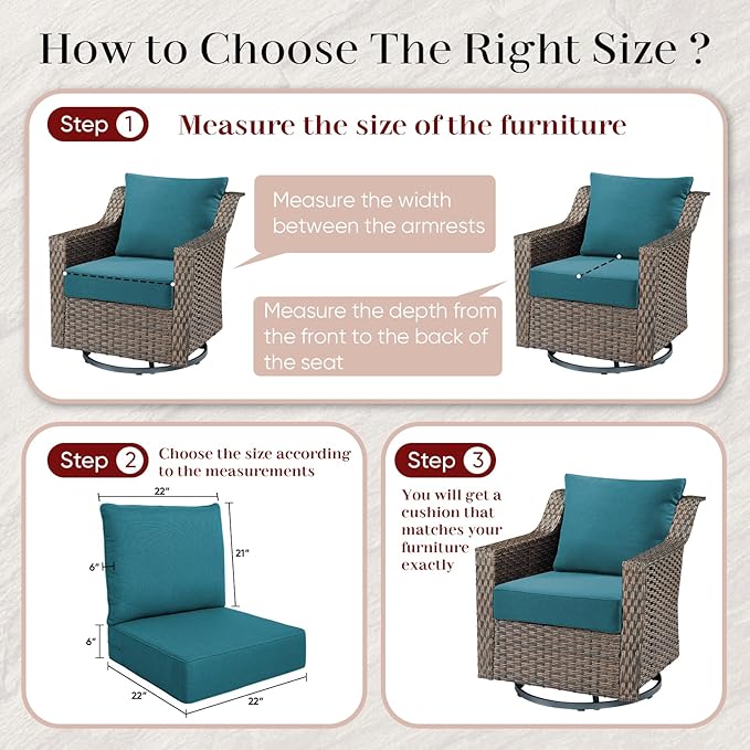 Luxury Outdoor Seat Cushion Set-22 x 22 x 6 Inch Outdoor Chair Cushions with Water Resistant & Removable Cover Outdoor Cushions for Patio Furniture Chair Sofa Couch-Beige